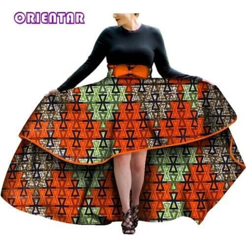 Fashion Long Skirts Women African Clothes African Print Cotton Bazin Riche High Waist Pleated Skirt Women Swing Skirt WY3601