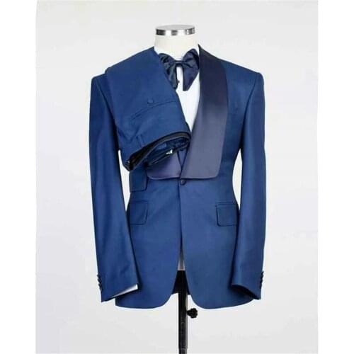 Blue Large Peak Lapel Men Suits Tuxedo Groom Wear Wedding Costume Homme 3PCS Slim Fit Terno Masculino Blazer Jacket+Pant+Vest