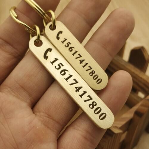 Personalized Anti Lost Phone Number Keychain Laser Lettering Brass Pendant Car Key Chain Ring Creative Custom Engraved Men Gifts
