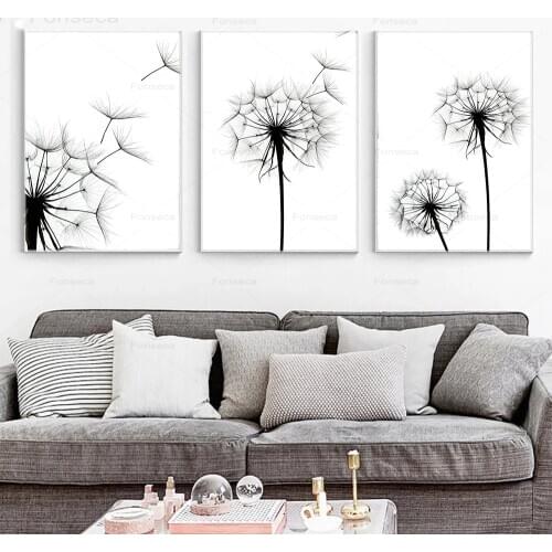 Nordic Poster Dandelion Flowers Painting Minimalist Black and White Canvas Poster Modern Wall Pictures for Living Room Decor