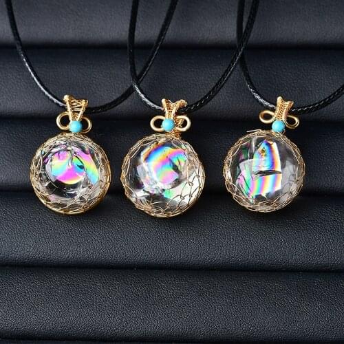 1PC Natural Crystal Pendant Clear Quartz Aura Ball Shape Stone Quartz Mineral Jewelry Healing Stone For Men Women Jewelry Gift