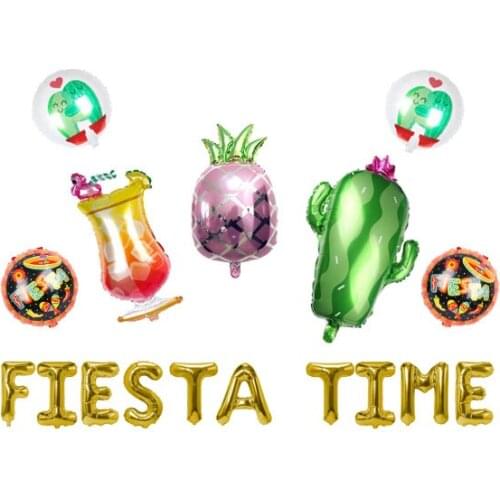 Fiesta Time Balloon Mexican Cinco de Mayo Baby Shower Balloon Decoration Set Cactus Foil Balloons for Fiesta Birthday Party