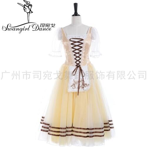Romantic Tutu Professional Ballet Long Tutu Charming Peasant light yellow Repertoire Variations Giselle Ballet CostumeBT9244