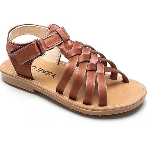 Children Summer Braided Sandals Peep Toe PU Leather Flat Casual Sandalias Toddler Baby Roman Vintage Kids Beach Shoes Size 21-30