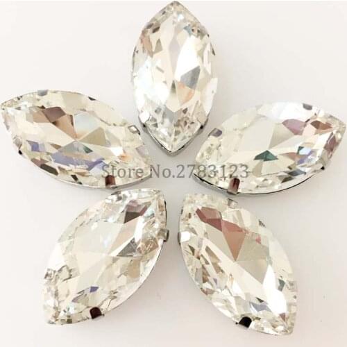 Horse eye shape Silver bottom sew on rhinestones with claw,High-quality Glass Crystal loose rhinestone,diy/Clothing accessories