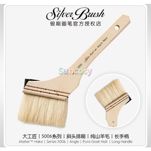 Silver Brush Atelier Hake 5006 ,Artist Hake Brush ,Angle, Pure Goat Hair, Long Handle,Ideal for Background Painting