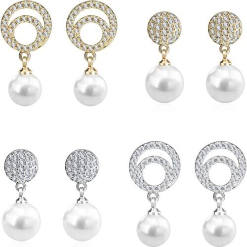 Material Brass Copper Push Back CZ Zircon Stud Earrings Earring With Pearls Allergy Free Jewelry Classical Style