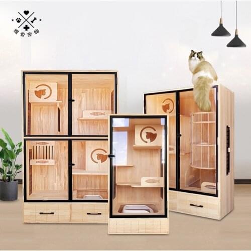 Solid Wood Cat Villa Cat Cage Super Large Luxury Cat Litter Cat Cabinet Display Cabinet Double Three-layer Cat Climbing Frame