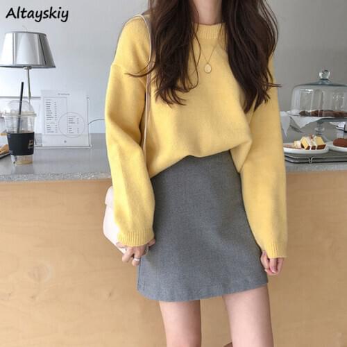 Sweaters Women Korean Style All-match Causal Solid Fashionable Spring O-neck Ins Ulzzang Pullovers Spring Students Mujer Knitted