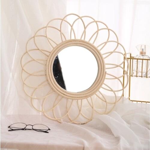 Rattan Dressing Mirror Innovative Art Decor Makeup Mirrors Bathroom Bedroom Wall Hanging Mirror Photo Props