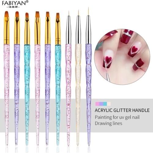 Nail Art UV Gel Brushes Extension Builder Liner Detailing Painting Drawing Flower Pen For Crystal Handle Manicure Tool 3Pcs /Set