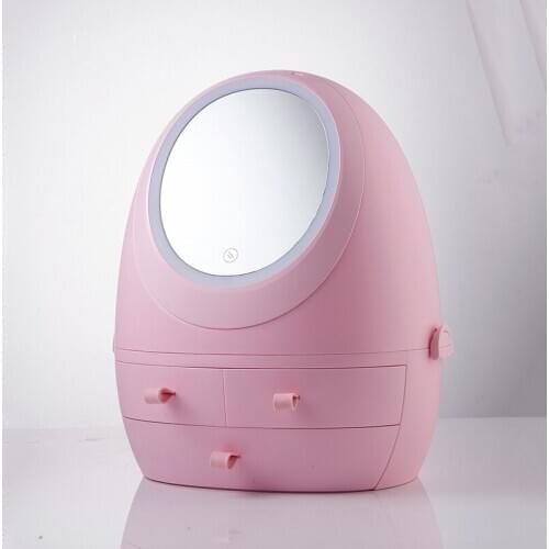 USB Rechargeable Makeup Organizer Cosmetic Storage Box Portable Jewelry Container Dust proof Drawer Waterproof Mirror LED Light