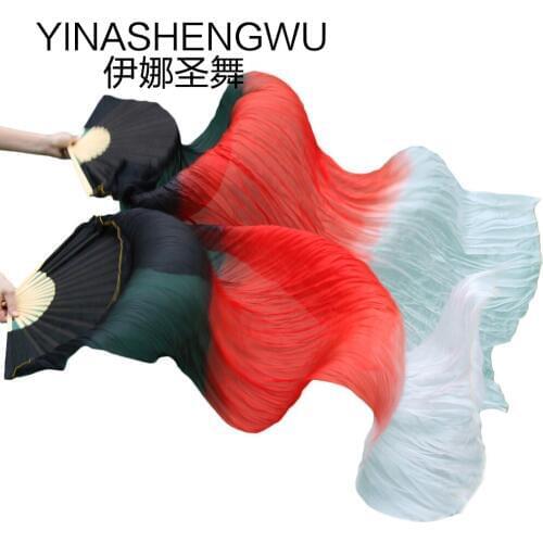 Stage Performance 100% Silk Belly Dance Fans Gradient Colour Dance Accessories Belly Dancing Silk Fans black + red + white
