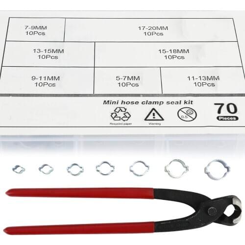 70Pcs Zinc Plated Double Ear Hose Fuel Clamp with Standard Jaw Pincers Kit