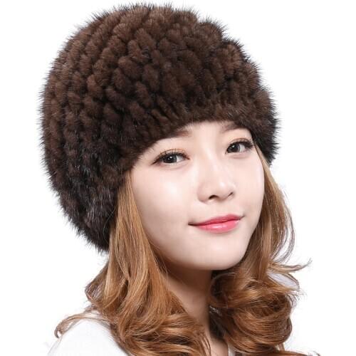 New fashion Genuine real natural womens knitted Mink Fur Hat hand made knit Fashion Winter Headgear Berets cap