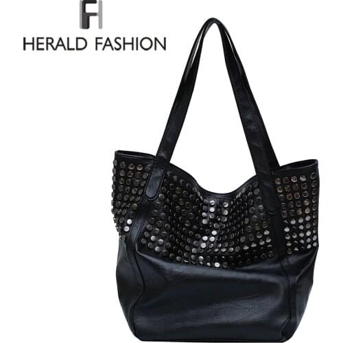 Herald Fashion Pu Leather Bag Simple Handbags Famous Brands Women Shoulder Bag Casual Big Tote Vintage Ladies Crossbody Bags New