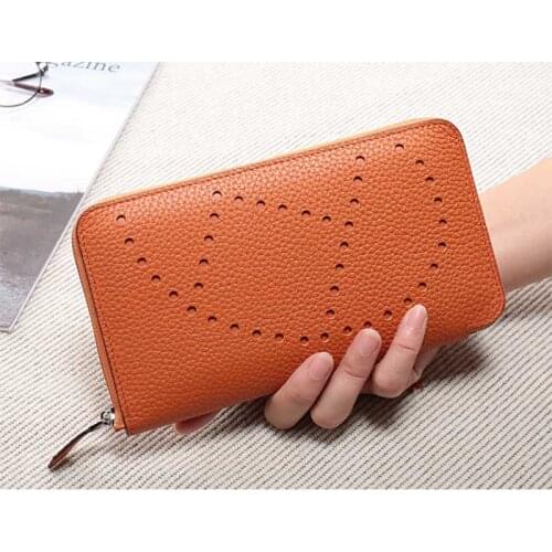 Womens Wallet Long Litchi Pattern Cow Leather Money Bag High Quality Leather Classic Clutch Bag Ladies Purse