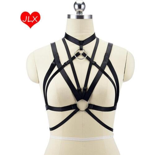 Women Black O-Ring Lingerie Sexy Harness Bondage Crop Top Cage Bra 90s Cupless Lingerie Adjustable Strappy Body Harness Belt