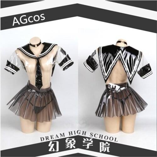 AGCOS Dark Dream High School Cosplay Costume Transparent JK Patent Leather Sexy Dress Woman Sexy Cosplay Simple Version Skirt