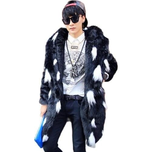S-6XL New Fashion Male Winter Clothing Medium long Hooded Overcoat Trench Coat Mens Faux Fur Coat