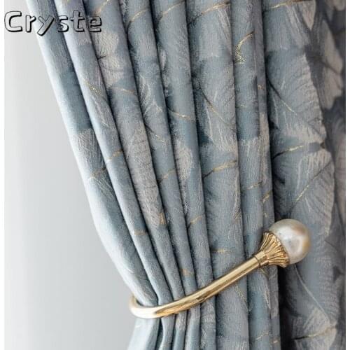 Tree Leaf Golden Silk Jacquard Curtains New American Modern Light Luxury Nordic Curtains for Living Dining Room Bedroom Custom
