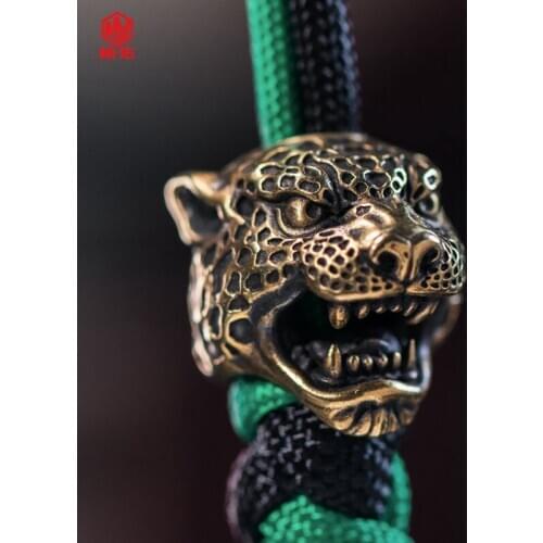 1PC EDC Paracord Beads Leopard Head Retro Brass White Copper Oxide Umbrella Rope Cord Lanyard Pendants Knife Beads Accessories