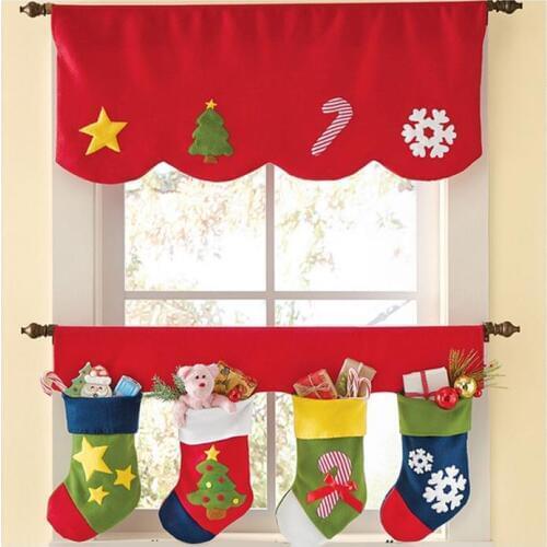 2PCS Set Christmas Decorative Window Curtain Valance Lovely Christmas Pattern Short Curtain For Living Bedroom Decor