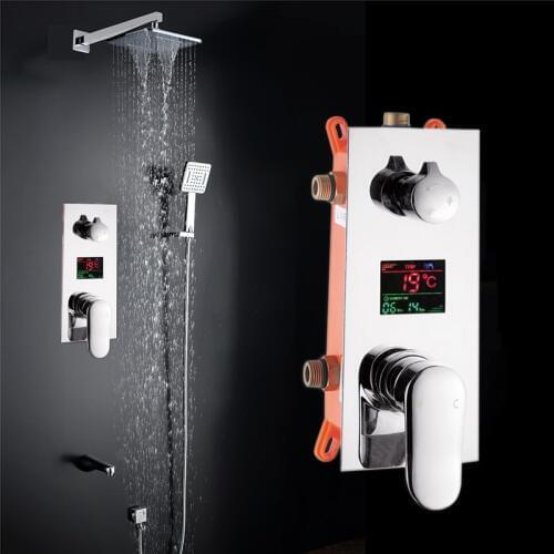 3 Functions Bathroom Shower Set LED Digital Display Shower Mixer Concealed Shower Faucet 10 Inch Rainfall Shower Head
