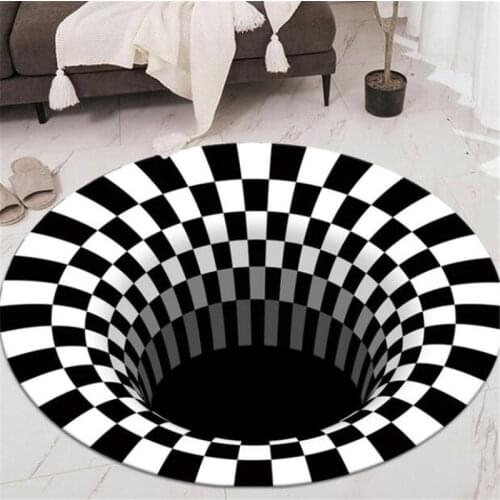 Bedroom Rugs Black White Grid Printing 3D Illusion Vortex Bottomless Hole Carpets For living room Home Decoration Rugs