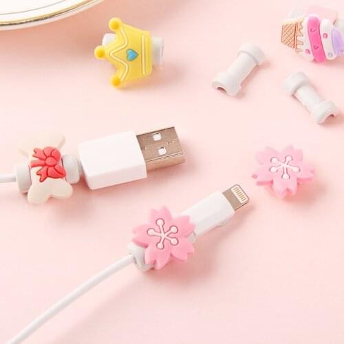 5PCS Cable Cartoon Cute Cable Protector Wire Winder Data Line Cord For Iphone USB Charging Protective Cover Winder Organizer