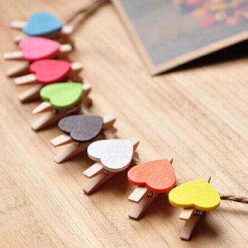 50pcs Heart Wood Clips Mix Colors Heart Mini Wooden Clothes Photo Bags Pegs Pin Colorful Party Bags Craft Clips Party Decoration
