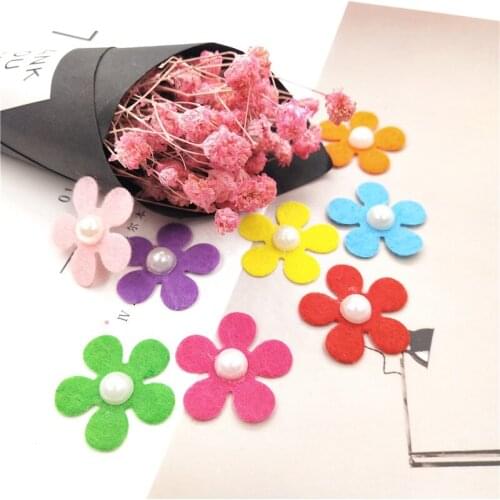 60Pcs/lot 3cm Felt five petal flower Padded Appliques for DIY hair clip accessories and Headwear Decor Patches