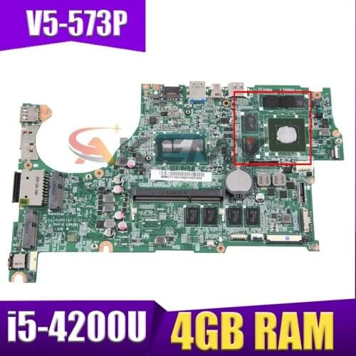 Akemy laptop Motherboard For ACER Aspire V5-573P i5-4200U Mainboard DAZRQMB18F0 SR170 N14P-GT-A2 4GB RAM DDR3