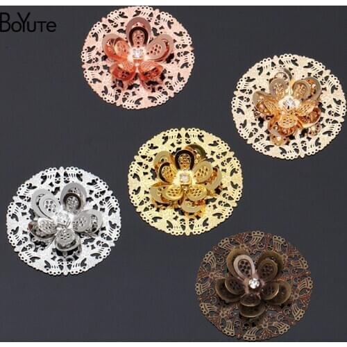 BoYuTe (10 Pieces/Lot) 35*27MM Metal Brass Hollow out Necklace Pendant Flower Diy Handmade Jewelry Making Accessories