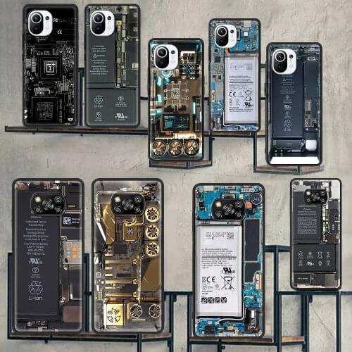 Smartphone Case For Xiaomi Poco F3 M3 X3 NFC Pocophone F1 Mi Note 10 Pro Lite Shell Black Coque Soft Fundas Circuit Board
