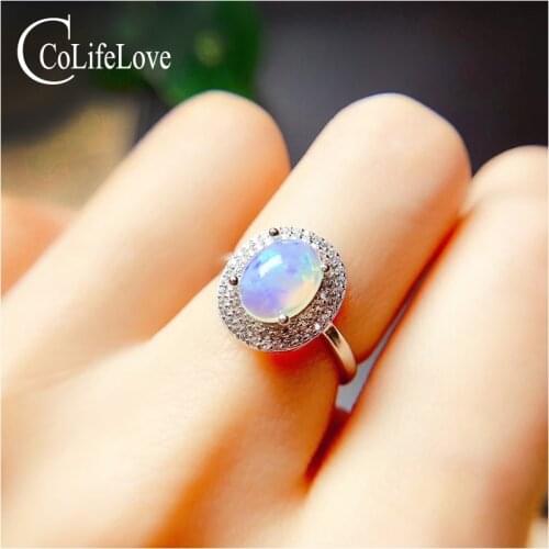 CoLife Jewelry Classic Opal Silver Ring 5mm*7mm Natural Opalring 925 Silver Opal Jewelry Silver Gemstone Ring