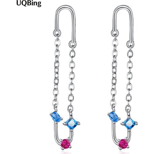 Geometric 925 Sterling Silver Zircon Long Chain U Shape Stud Earring For Women Gifts