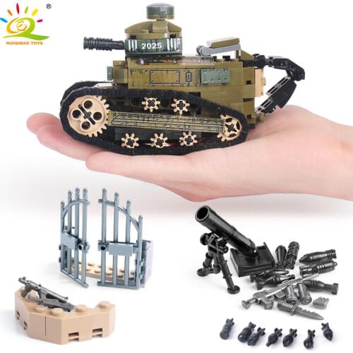 HUIQIBAO 368pcs Military FT17 Tanks Panzer Building Blocks Tank Army Soldier Figures City Weapon Bricks Toys For Children