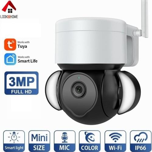 Lookathome Tuya APP WiFi Camera 3MP Outdoor CCTV Security Camera IP66 Waterproof PTZ WiFi Video Surveillance Camera with WiFi