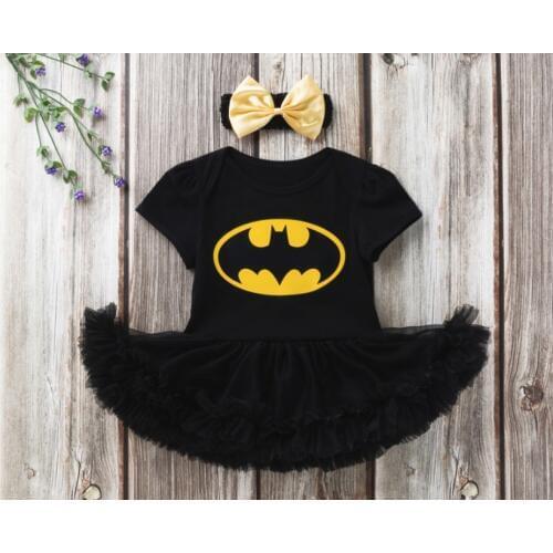 Hot Sale Baby Girls Rompers Tutu Dress Clothes Set Cartoon Short Sleeve Romper and bow Headband Kids Clothing Baby Vestido