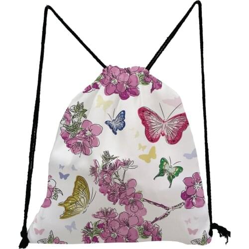 Pretty Drawstring Bags Peach Blossom Butterfly Printed Backpack Portable Storage Bag Large Capacity Shoe Bag to School Book Bag