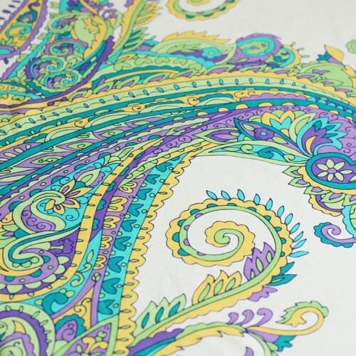 Red Raspberry 16momme Green Paisley Printed Crepe De Chine Silk Garment Materials Summer Women Shirt Sewing Clothe Freeshipping