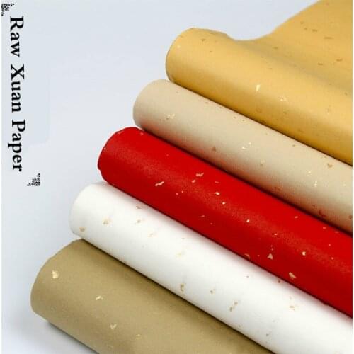 Colorful Raw Xuan Paper Chinese Painting Calligraphy Paper Papel Arroz Chinese Rice Paper with Scattered Golden Spot 50sheets