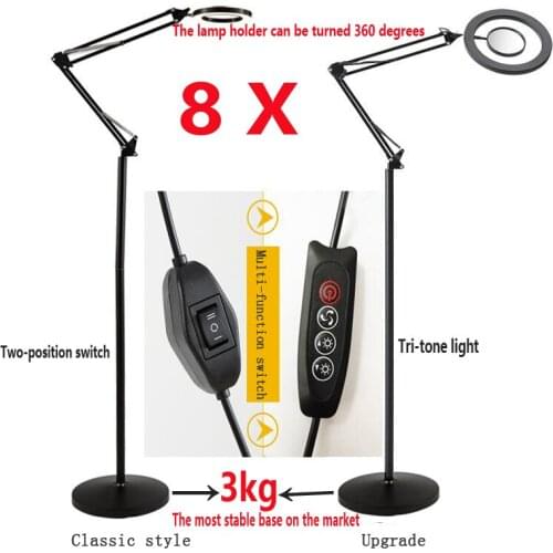 8X LED Magnifying Floor Stand Lamp Cold Warm Ligth Magnifier 360 Degree Adjustable Light For Beauty Salon Nail Tattoo Magnifier