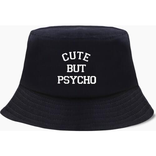 Cute But PSYCHO Letter Print Bob Bucket Hats Summer Mens Panama Women Fisherman Hat Cotton Korean Black Caps Hip Hop Beach Cap