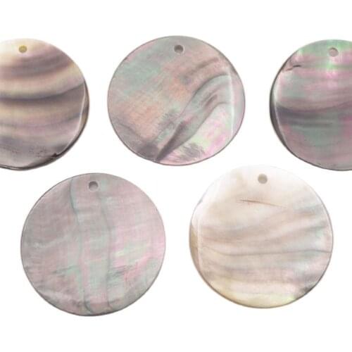 5 PCS 30mm Coin Natural Gray Black Rainbow Shell Top Drilled For Pendant Making