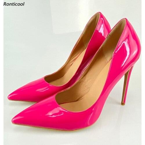Ronticool New Handmade Women Spring Pumps Shiny Sexy Stiletto Heels Pointed Toe 10 Colors Dress Shoes Ladies US Plus Size 5-15