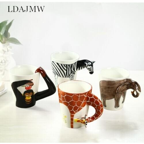 3D Pure Hand-painted Ceramic Creative Animal Mug Large Capacity Cup Water Cup Couple Milk Coffee Cup