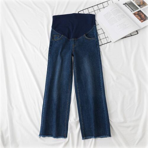 Pregnant Clothes Women Causal Wide Leg Denim Pants Pregnancy Loose Elastic Waist Trousers Pockets Plus Size Baggy Bottoms
