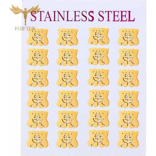 Wholesale Jewelry Child Earrings Cute Animal Earring Two Hugging Bears Stainless Steel Earings Christmas Children Kids Gift